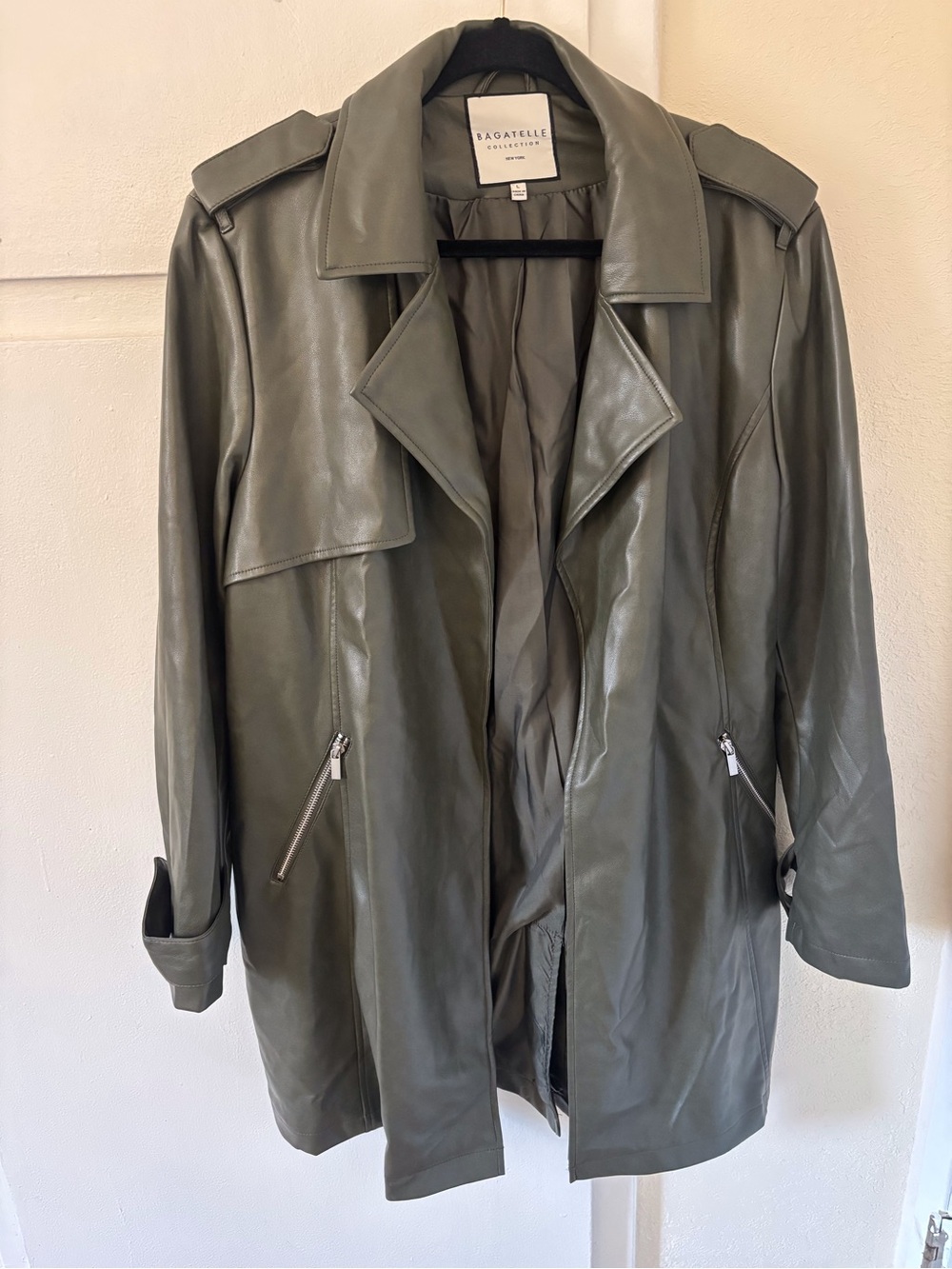 bagatelle Olive Leather Trench with Epaulets